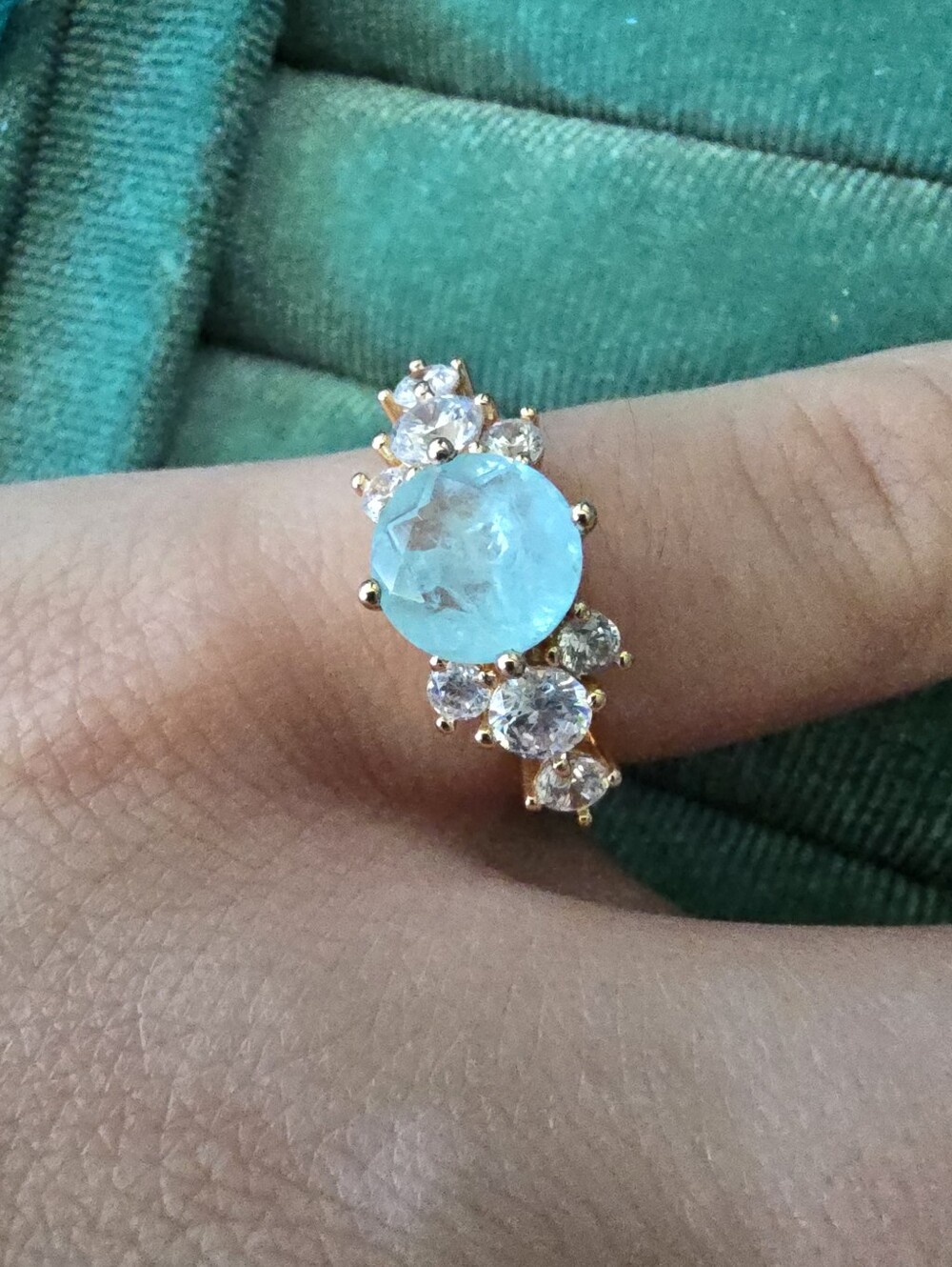 Elegant Blue Gemstone and Cubic Zirconia Gold Ring